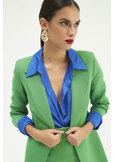 Sateen Mono Yaka Klasik Ceket - Yeşil