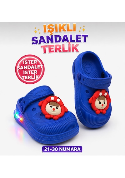 Papucumun Dünyası Çocuk Cross Eva Işıklı Hafif Günlük Havuz Kreş Kumsal Kullanışlı Terlik Mavi
