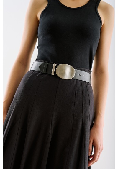 Manuka Metal Yuvarlak Plakalı Kemer Siyah Aw26kmr00004-01