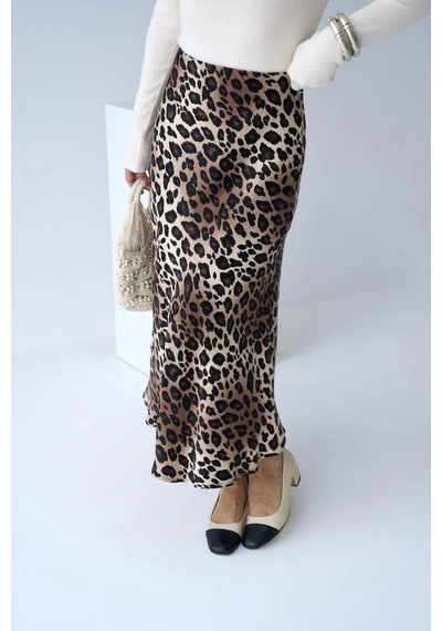 Defymoda Midi Saten Etek - Leopar Leopar