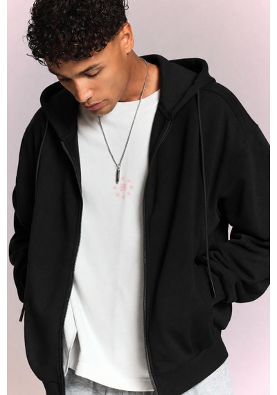 Tarz Cool Erkek 3 İplik Şardonlu Regular Fermuarlı Kapüşonlu Sweatshirt Kalın Kışlık Hoodie Siyah