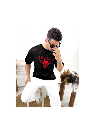T-shirt Nefes Alabilen Terletmez Pamuklu Fileli Tişört Oversize Tshirt Bull Siyah