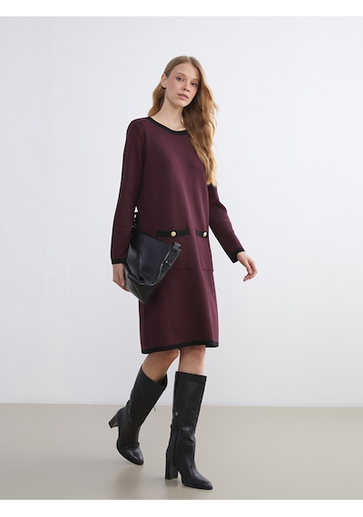 Lcwaıkıkı Classic Bordo Bisiklet Yaka Triko Elbise