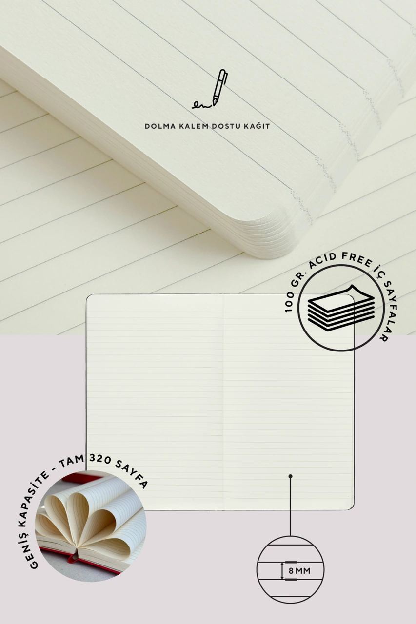 Nota Bene Premium Sert Kapak Defter, 21x29 Cm, Çizgili Red