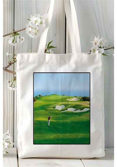 Art Hediye Golf Baskılı Bez Çanta Omuz Çantası Kişiye Özel Desen 1 Çok Renkli