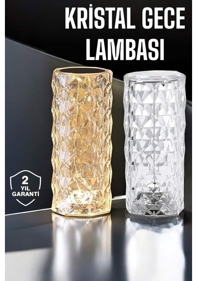 Gece Lambası Kristal Lamba Dokunmatik Şarjlı Hediyelik Beyaz