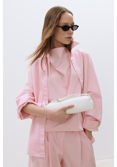 Suud Collection Pembe Marty Halter Yaka Poplin Bluz