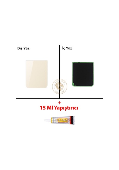 Samsung Galaxy Z Flip 5 Krem Renk Arka Kapak + B7000 Yapıştırıcı Arka Cam Batarya Kapağı Pil Kapağı Lazer Kesim Back Cover Galaxy Z Flip 5 Uyumlu