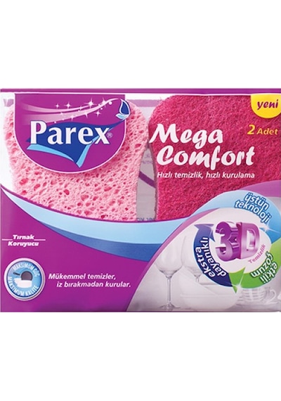 Parex Mega Comfort Tırnak Koruyucu Bulaşık Süngeri 2 Adet Pembe