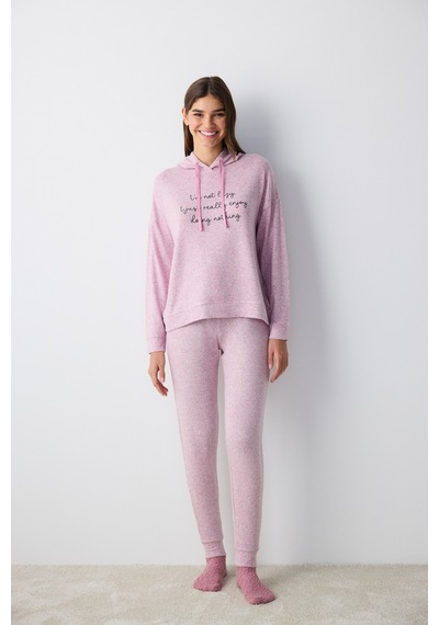 Penti Maybe Later Kapüşonlu Lila Sweatshirt Pijama Üstü
