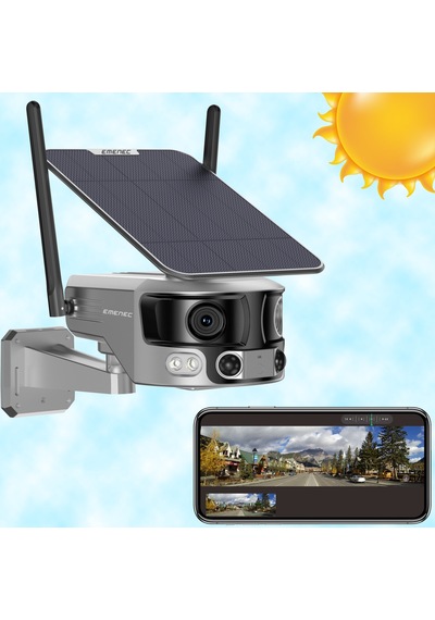 Emenec Wifi Solar Güneş Enerjili 4k 180 2-lens Güvenlik Kamerası