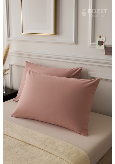 Gül Kurusu Pamuk Kumaş Kapaklı Yastık Kılıfı 2 Adet 50 X 70 Cm