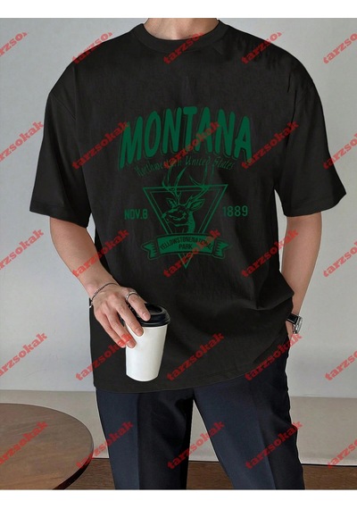 Tarzsokak Unisex Montana Baskılı Tshirt Beyaz Siyah