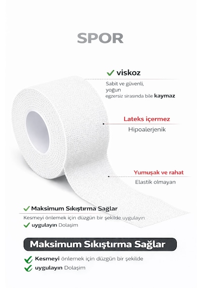 Rijit Fiksasyon Yapışkanlı Sporcu Bandajı 3.7cm X 10 Metre Beyaz