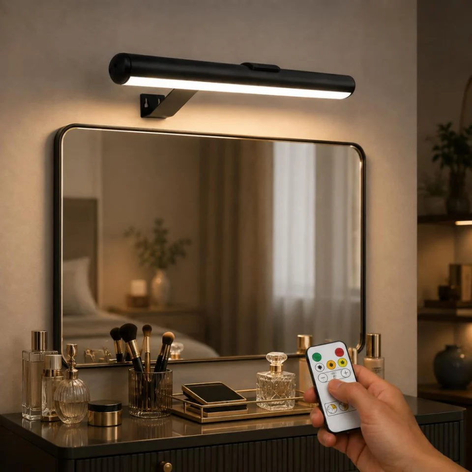 3 Renkli Yapışkanlı Ayna Üstü Tablo Üstü Şarjlı Aplik Kumandalı 6500k-4000k-3200k Siyah Kasa 1.5 Watt Ct2465