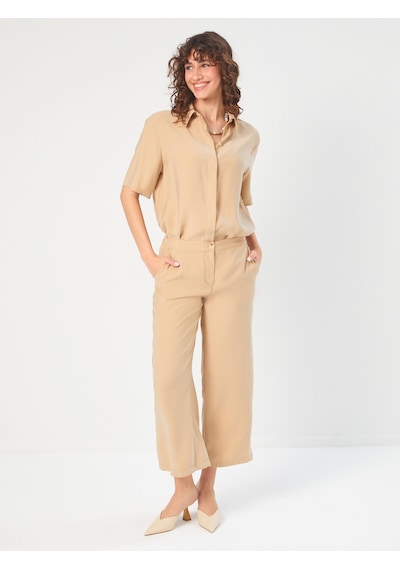 Faik Sönmez Yanları Yırtmaçlı Modallı Comfort Fıt Capri 68213 U6821334 Bej