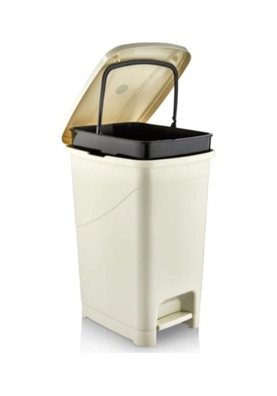Omnipazar Srl-3029 Slim Pedallı Plastik Çöp Kovası İç Kovalı 25 Litre Bej