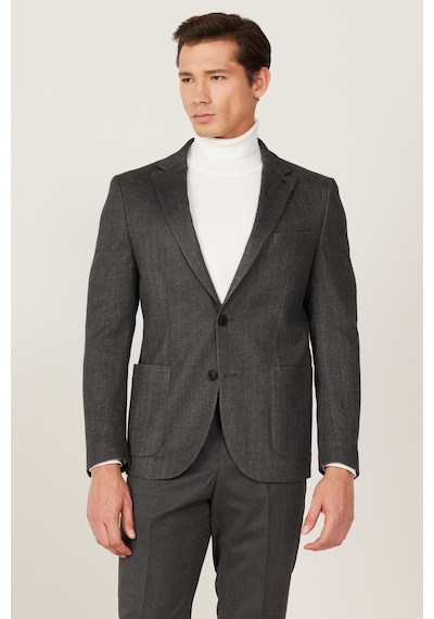 AC&Co / Altınyıldız Classics Erkek Antrasit Slim Fit Dar Kesim Mono Yaka Desenli Yünlü Ceket AC&Co / Altınyıldız Classics Erkek Antrasit Slim Fit Dar Kesim Mono Yaka Desenli Yünlü Ceket