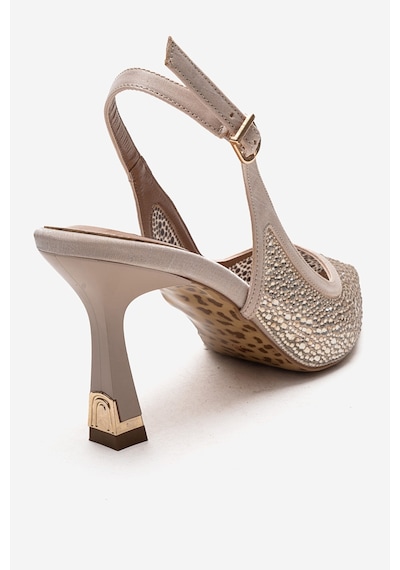 Luvishoes Frea Ten Altın Taşlı Kadın Topuklu Ayakkabı Ten