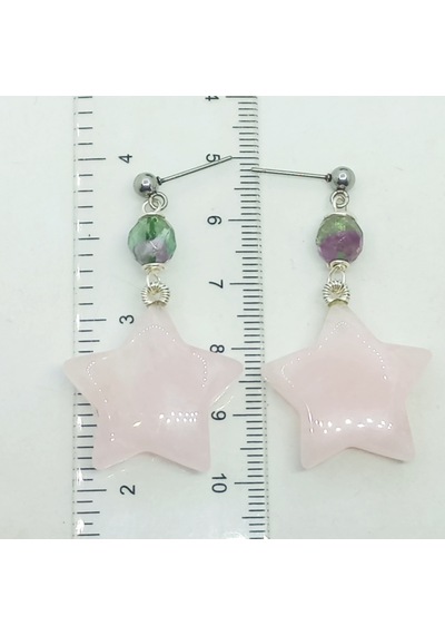 2818 Pembe Kuvars Florit Çelik Aparatlı El Yapımı Küpe Açık Pembe