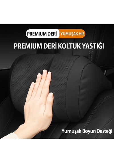 Polham Ergonomik Premium Araç Boyun Yastığı Delikli Nefes Alabilen Yapı, Tüm Araçlara Uyumlu, Ortopedik Yastık Siyah