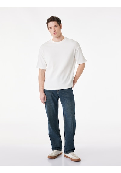 Koton Kısa Kollu Bisiklet Yaka Pamuklu Tok Kumaş Basic Oversize Tişört Beyaz 6sam10279mk