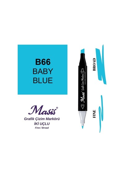 Çift Uçlu Marker Grafik Çizim Kalemi 66 Bebe Mavi