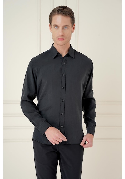 Efor Slim Fit %100 Modal Uzun Kol Klasik Siyah Gömlek Gk 743 Siyah