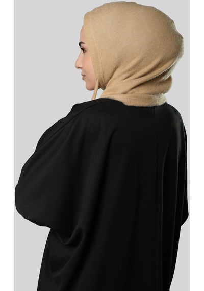 Hürrem Bone Bej Bağcıklı Peluş Balaklava Boyunluklu Bere Jakar Düz 2327 12 Bej
