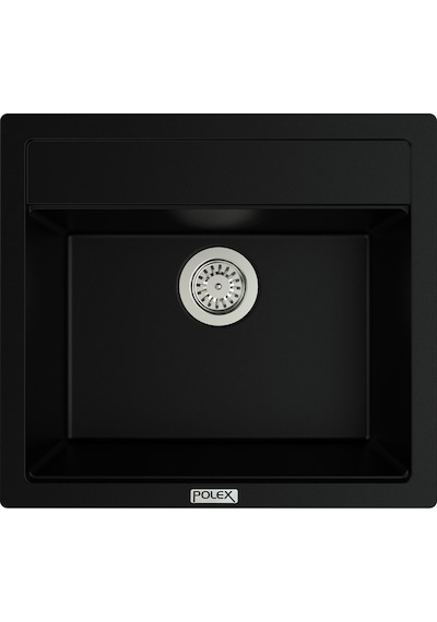 Polex Cristalüx Granit Evye P-08 Siyah Tezgah Altı Ve Tezgah Üstü Kare Mutfak Evyesi 55.5x50 CM