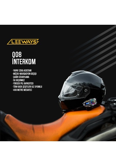 Leeways Q08 5.3 Uyumlu Motosiklet Kask Kulaklık Intercom Işıklı Motorsiklet Interkom