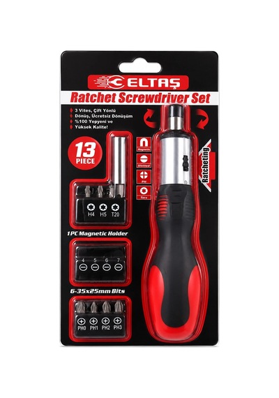 13pcs Silikon Sap - Cr-v Cırcırlı Tornavida Bits Seti 3 Kademe - Çift Yönlü - Manyetik Uç Tutucu Bx40
