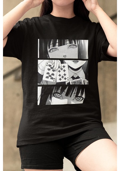 Anime Kakegurui Kolaj Tişört Siyah
