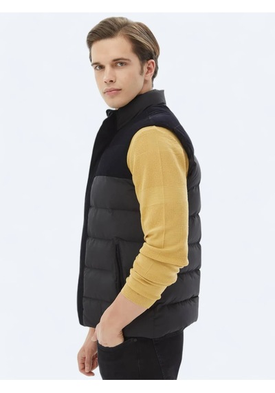 Kip Siyah Regular Fit Dik Yaka Casual Dokuma Spor Yelek Siyah