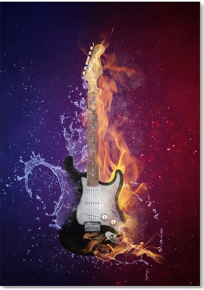 Cakasepetim Ateş Ve Su Ortaklığı Elektrogitar Ahşap Mdf Tablo