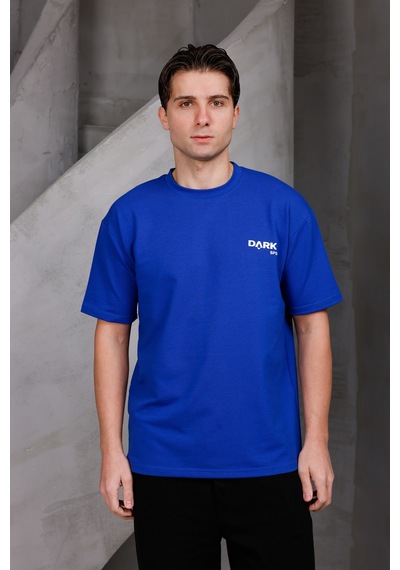 Erkek Baskılı Oversize Bisiklet Yaka 2 İki İplik Kompakt T-shirt Saks