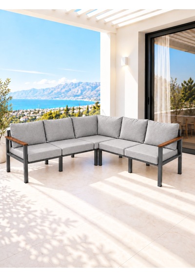 Balkon L Koltuk 5 Kişilik Köşe Takımı, Bahçe Ve Teras Mobilyası Beyaz