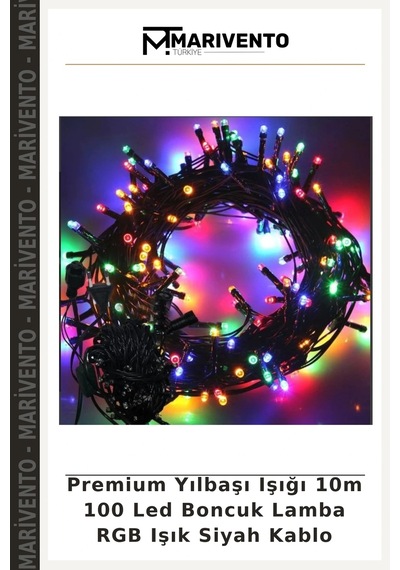 Premium Yılbaşı Işığı 10m 100 Led Boncuk Lamba Rgb Işık Siyah Kablo