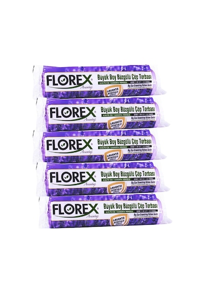 Florex 60 Litre Büzgülü Lavanta Kokulu Çöp Torbası Poşeti / 65 x 70 Cm. - 10x5 Rulo / Paket