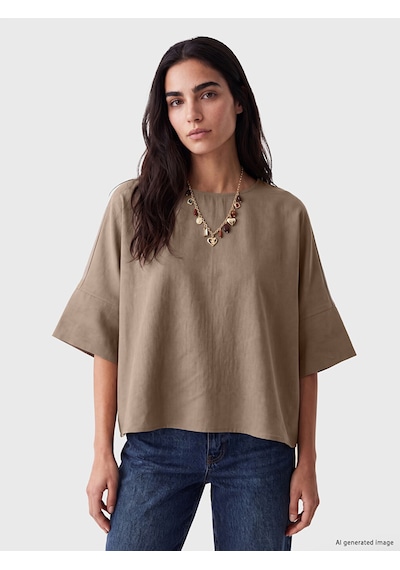 Lcw Vision Kahverengi Bisiklet Yaka Oversize Bluz