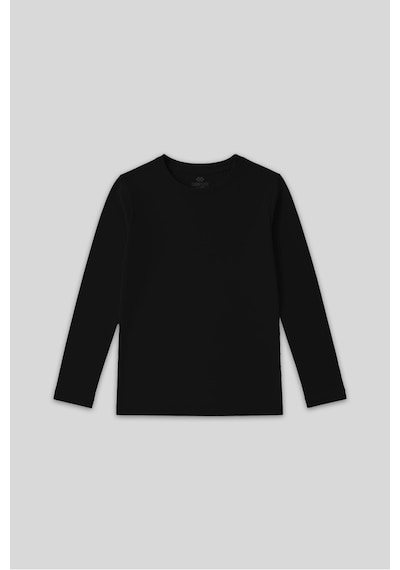 Siyah O Yaka Standart Fit Basic Uzun Kollu Unisex Çocuk T-shirt - 11329 Siyah
