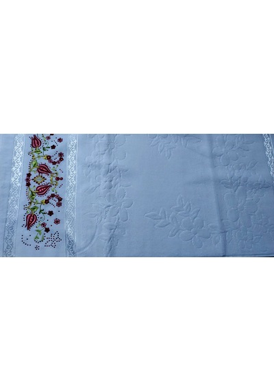 Algelsineve Taş İşlemeli Kadife Dokulu Pamuklu Baş & El Havlusu Işıltılı Çiçek Nakışlı 50 90 Cm 200 Gr Kırmızı