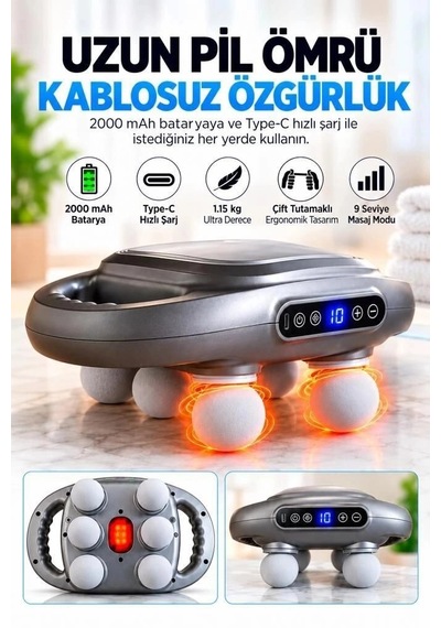Premium 6 Masaj Başlıklı Akıllı Masaj Yastığı N1-6 Gri Günlük Modern Kolay Çok Renkli