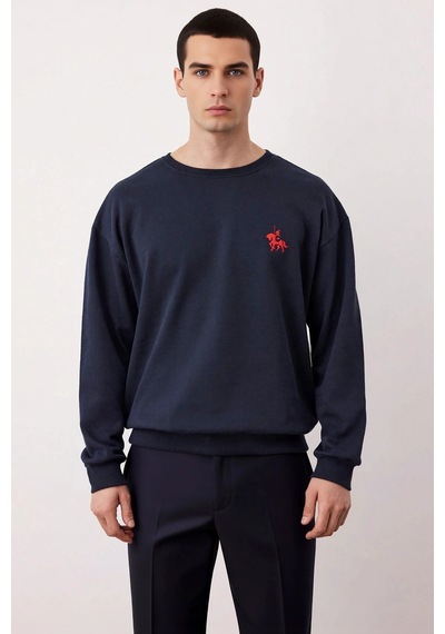 Benerly Erkek Bisiklet Yaka Düşük Kol Uzun Kol Sweatshirt Fonksiyonel Day Lacivert