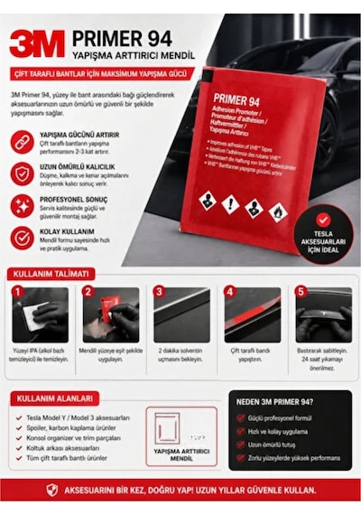 3m Primer 94 Bant Yapıştırıcı Arttırıcı Kuvvetlendirici Primer Mendil 5adet