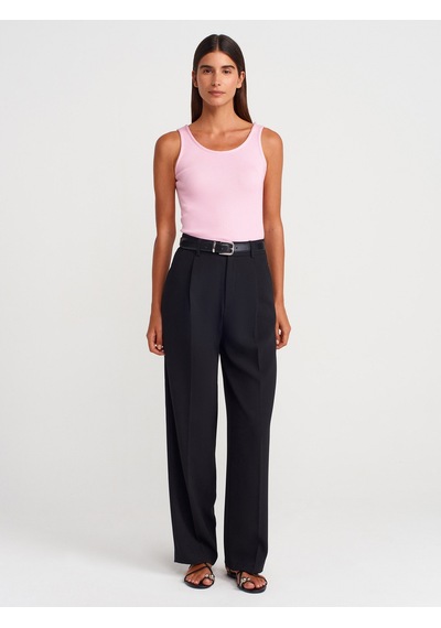 Dilvin 10748 Askılı Fitilli İnce Dokulu Triko Bluz-pembe Pembe