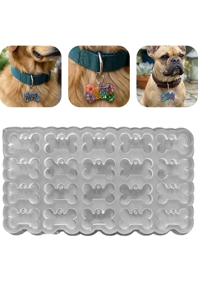 Tahtakale Toptancı Silikon Kalıp Epoksi Çoklu Köpek Kemik Tasma Künyesi Kalıbı 20 Li 4.8 X 2.8 Cm
