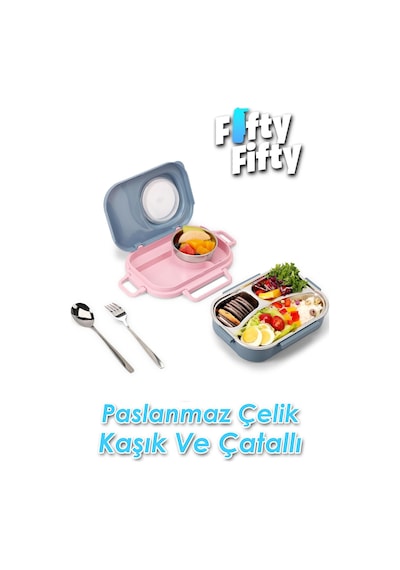 Uzspace 600 Ml Çorba Kaseli-çelik Kaşık Çatallı Paslanmaz Çelik Bento Lunch Box Yeni Nesil Sefer Tası-fflbox8021600 Pembe