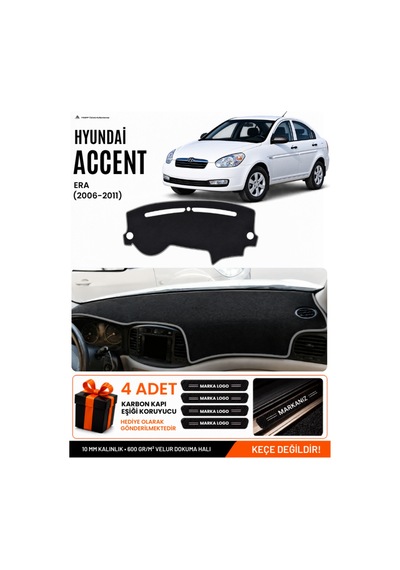Hyundai Accent Era 2006-2011 Uyumlu Torpido Örtüsü, Torpido Kılıfı - Siyah Gri