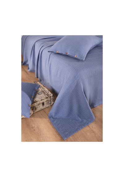 Tek Kişilik Örgü Desen Pike Yatak Örtüsü Seti 160x230 Cm Pike 50x70 Cm Yastık Soft Mavi